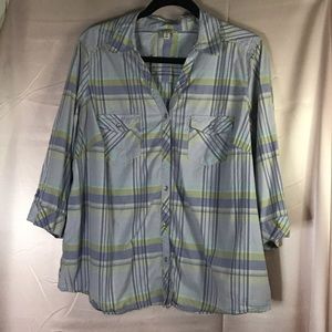 Purple and green button up